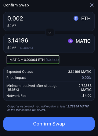 Screenshot of uniswap app - swap review